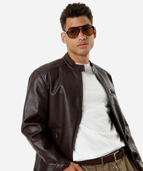 jaqueta masculina de poliuretano marrom