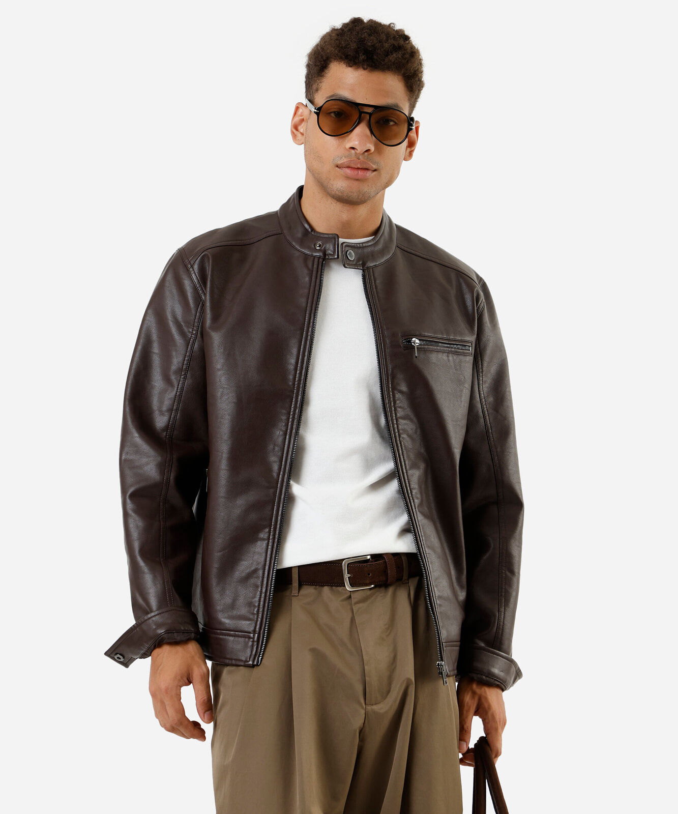 jaqueta masculina de poliuretano marrom