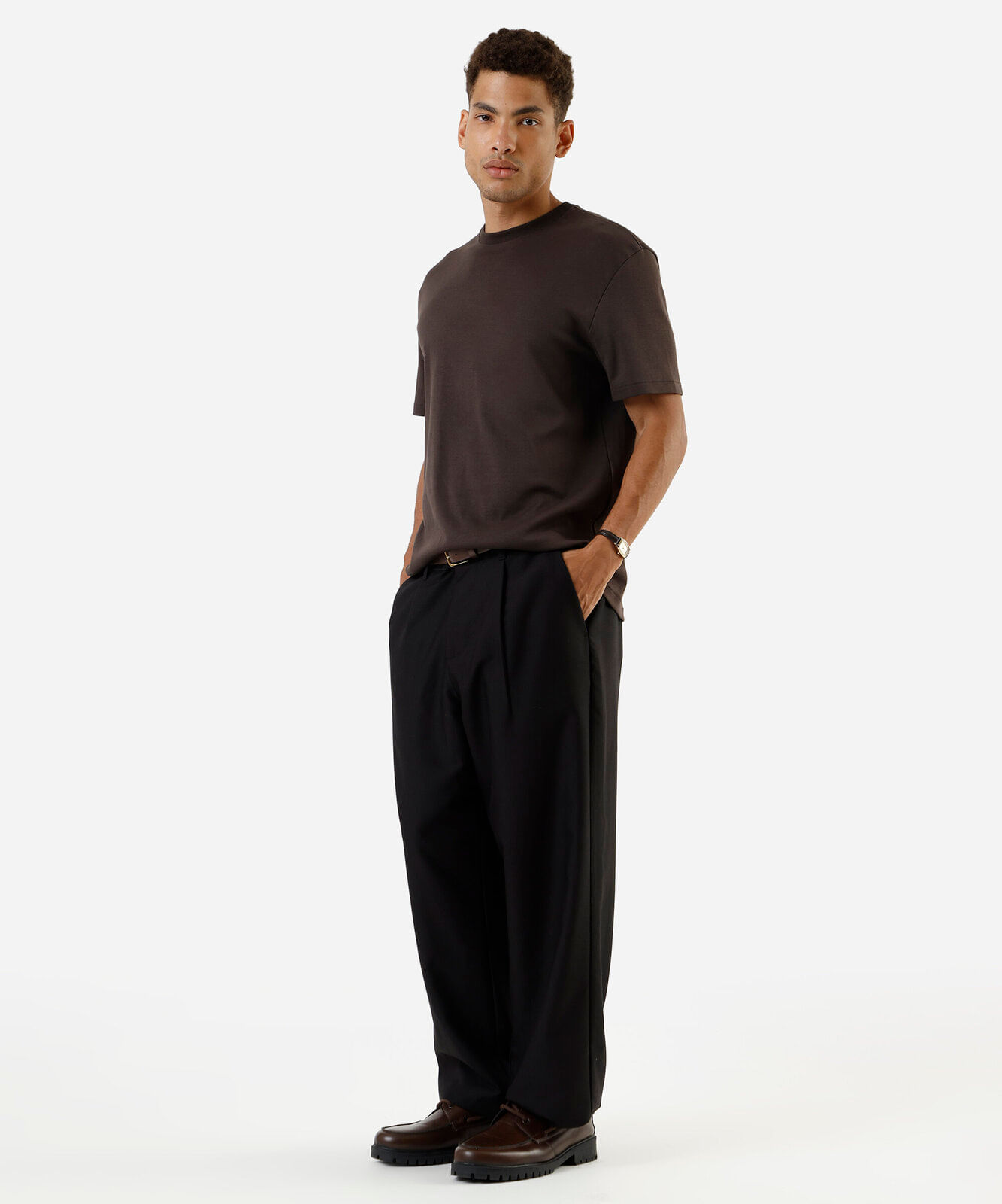 camiseta de algodão peruano bold manga curta marrom