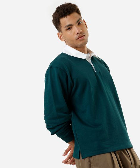 polo masculina de moletom manga longa verde