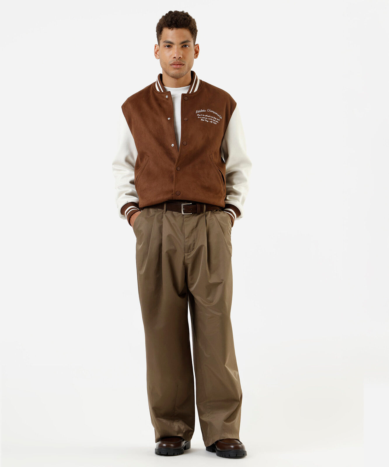 jaqueta bomber masculina de suede los angeles marrom