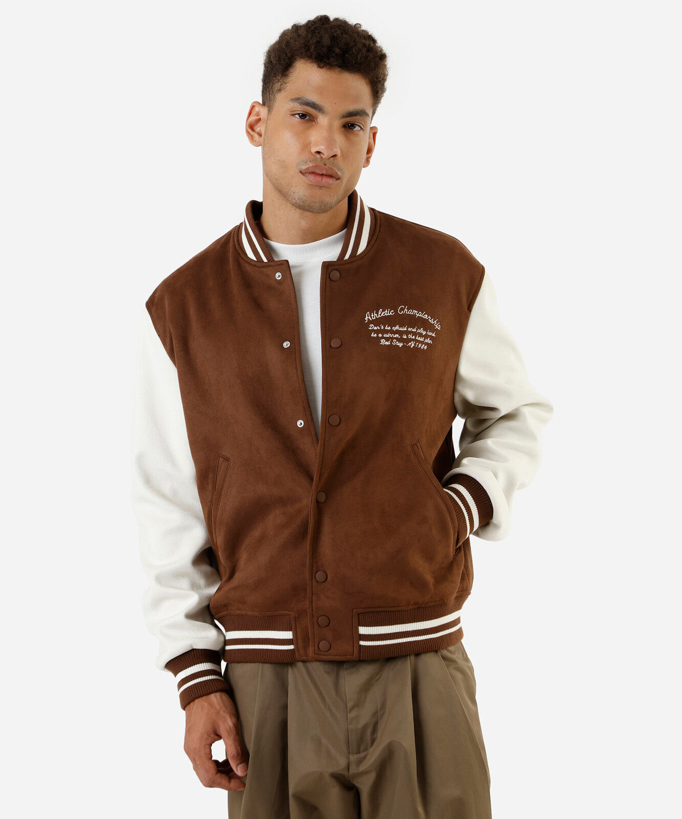 jaqueta bomber masculina de suede los angeles marrom