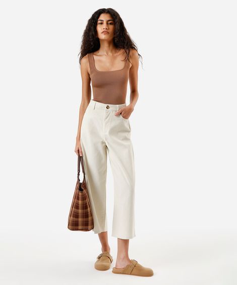 calça wide leg cropped bege