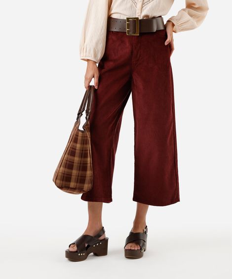 calça wide leg cropped vinho