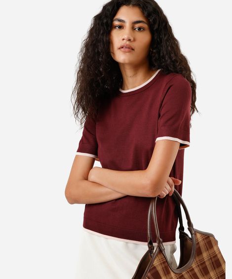 blusa manga curta regular friso contrastante vinho