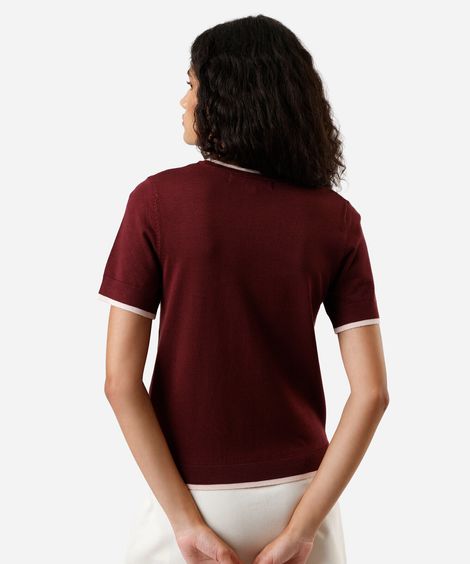 blusa manga curta regular friso contrastante vinho