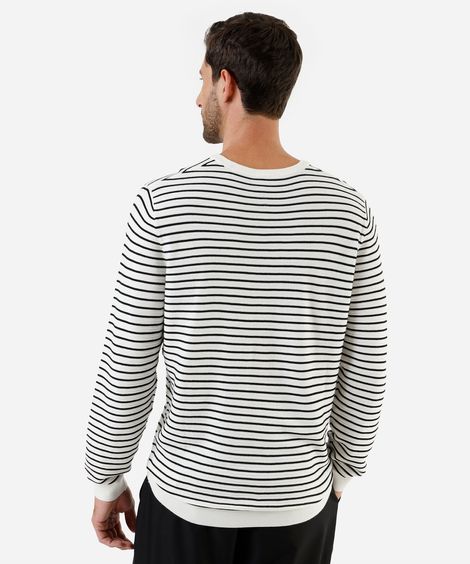 camiseta masculina de tricot manga longa listrada off white