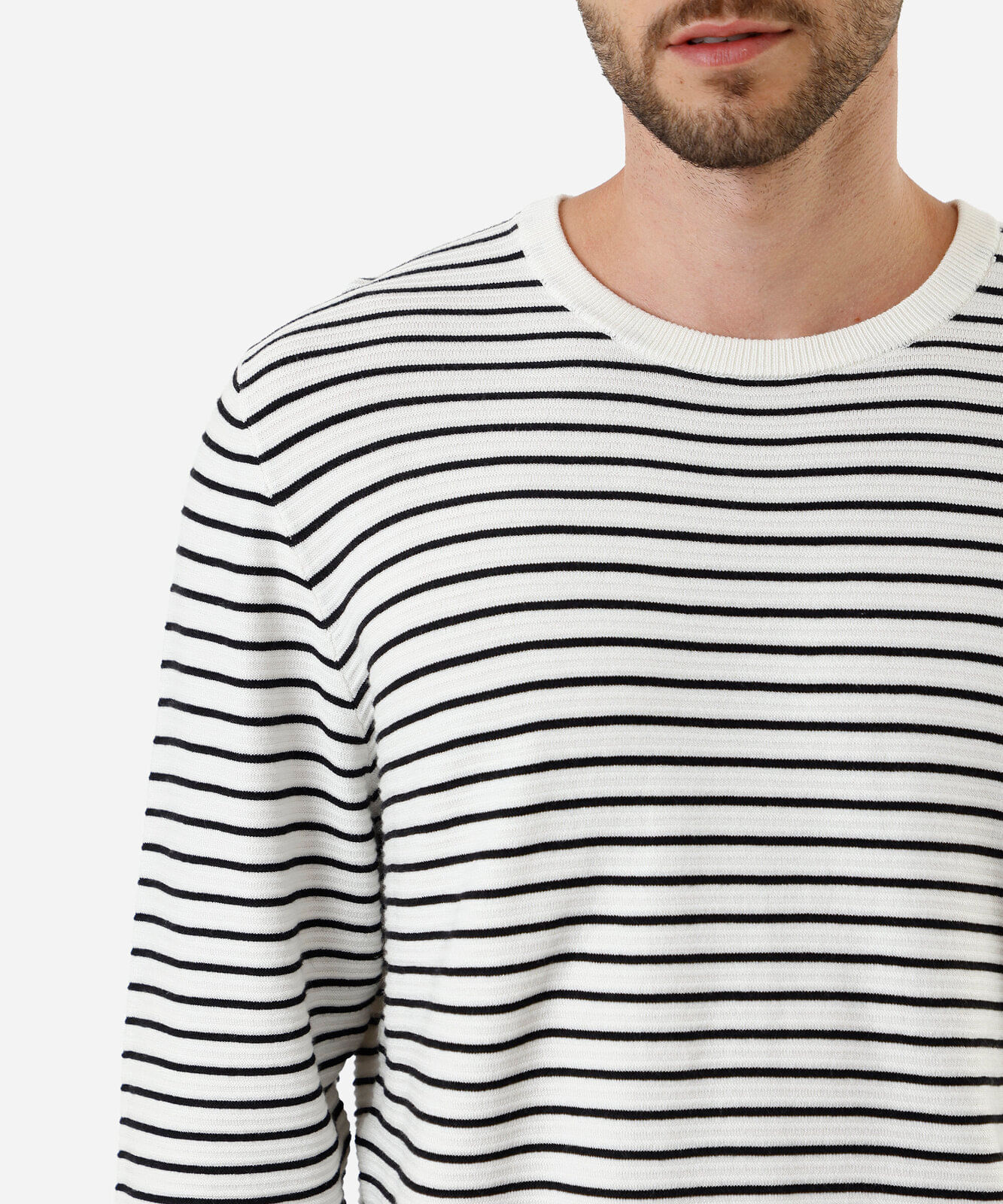 camiseta masculina de tricot manga longa listrada off white
