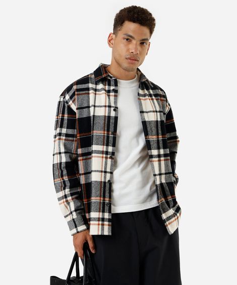 camisa masculina de algodão xadrez marrom