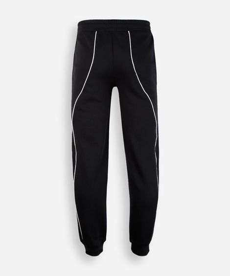 calça jogger juvenil de moletom com nervuras preta
