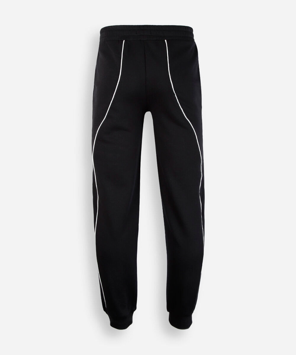 calça jogger juvenil de moletom com nervuras preta