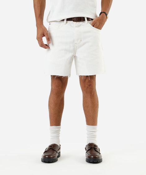 short masculino de sarja com barra a fio off white