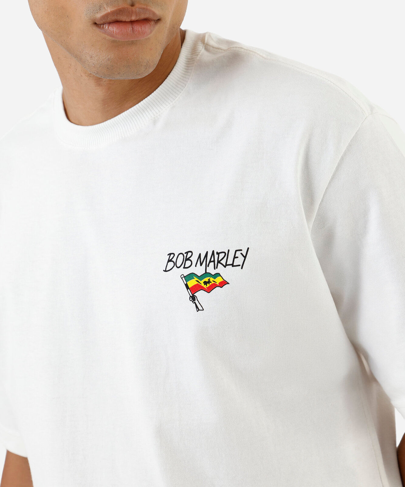 camiseta masculina de algodão bob marley off white