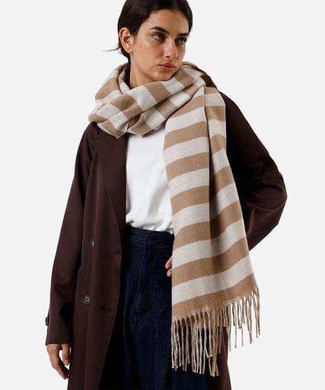 cachecol feminino xadrez bege