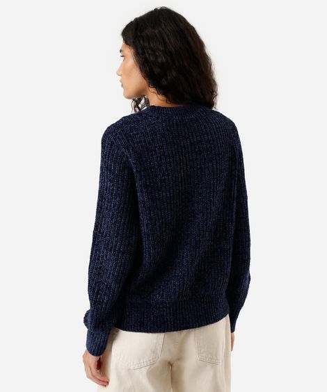 suéter feminino de tricot chenille texturizado azul