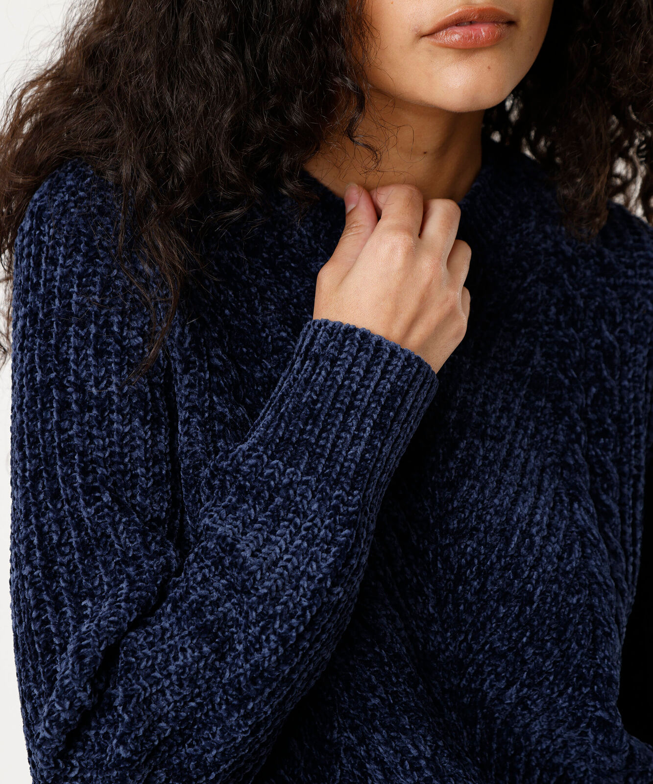 suéter feminino de tricot chenille texturizado azul