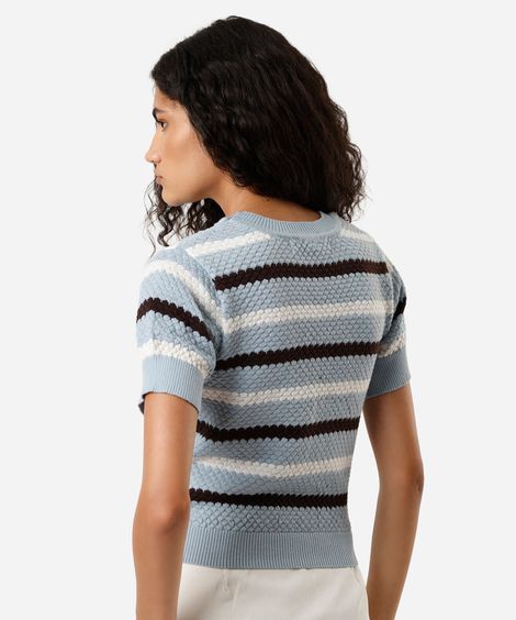 blusa feminina de tricot texturizada listrada azul