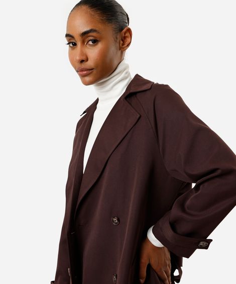 casaco trench coat midi feminino marrom