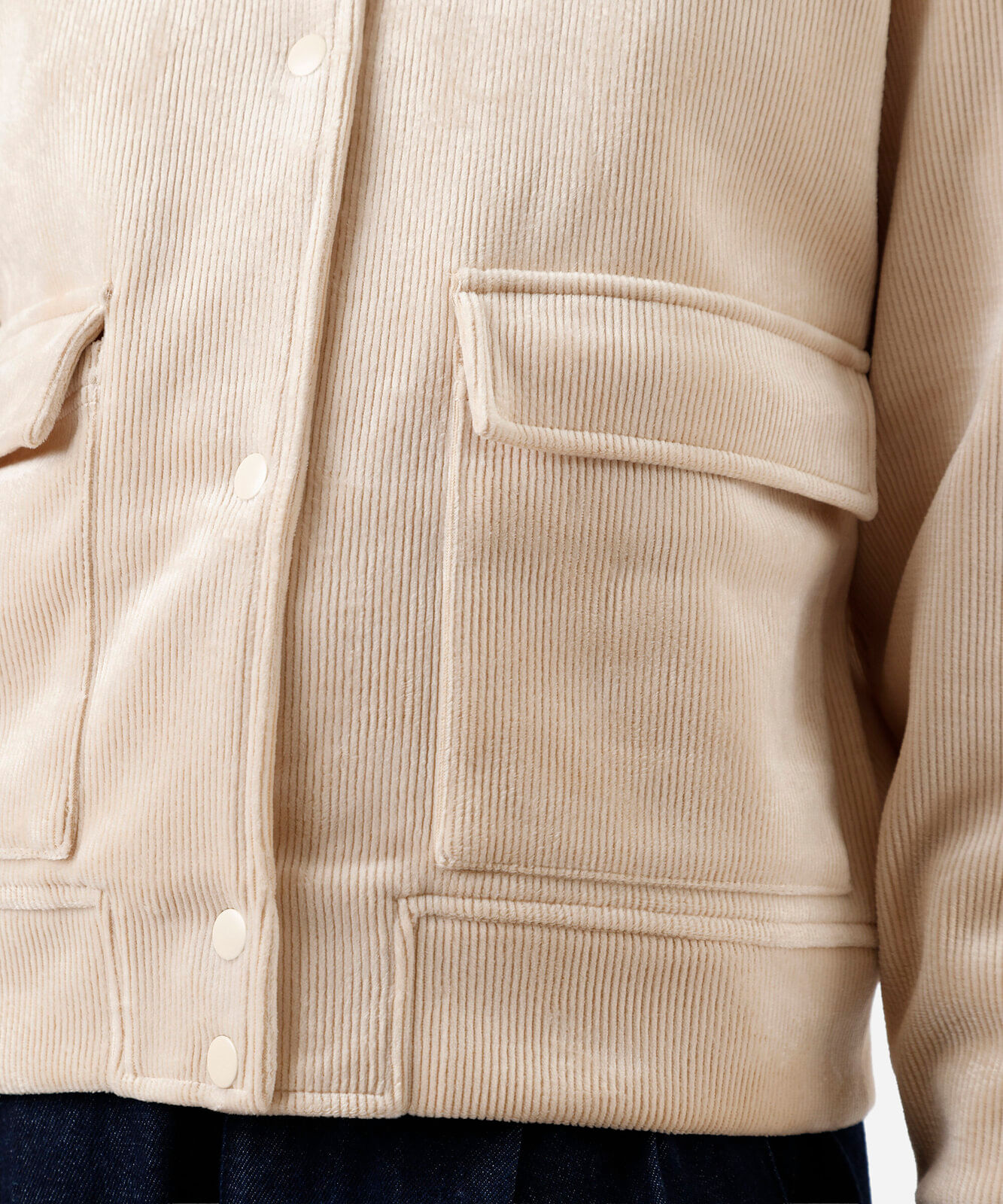 jaqueta bomber feminina de veludo cotelê com bolsos bege