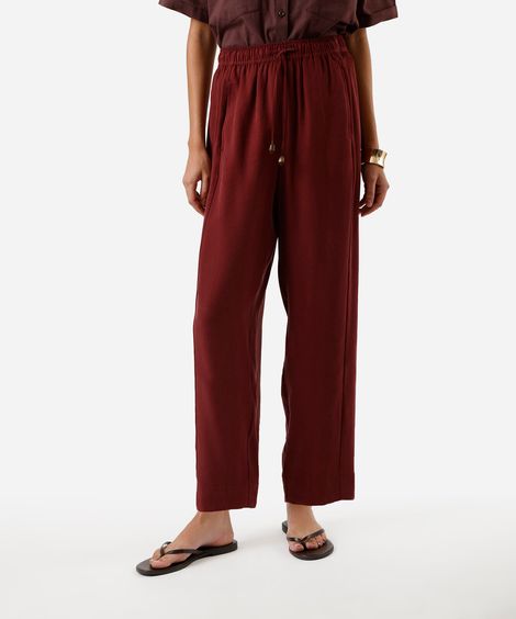 calça carrot feminina com viscose cós elástico vinho
