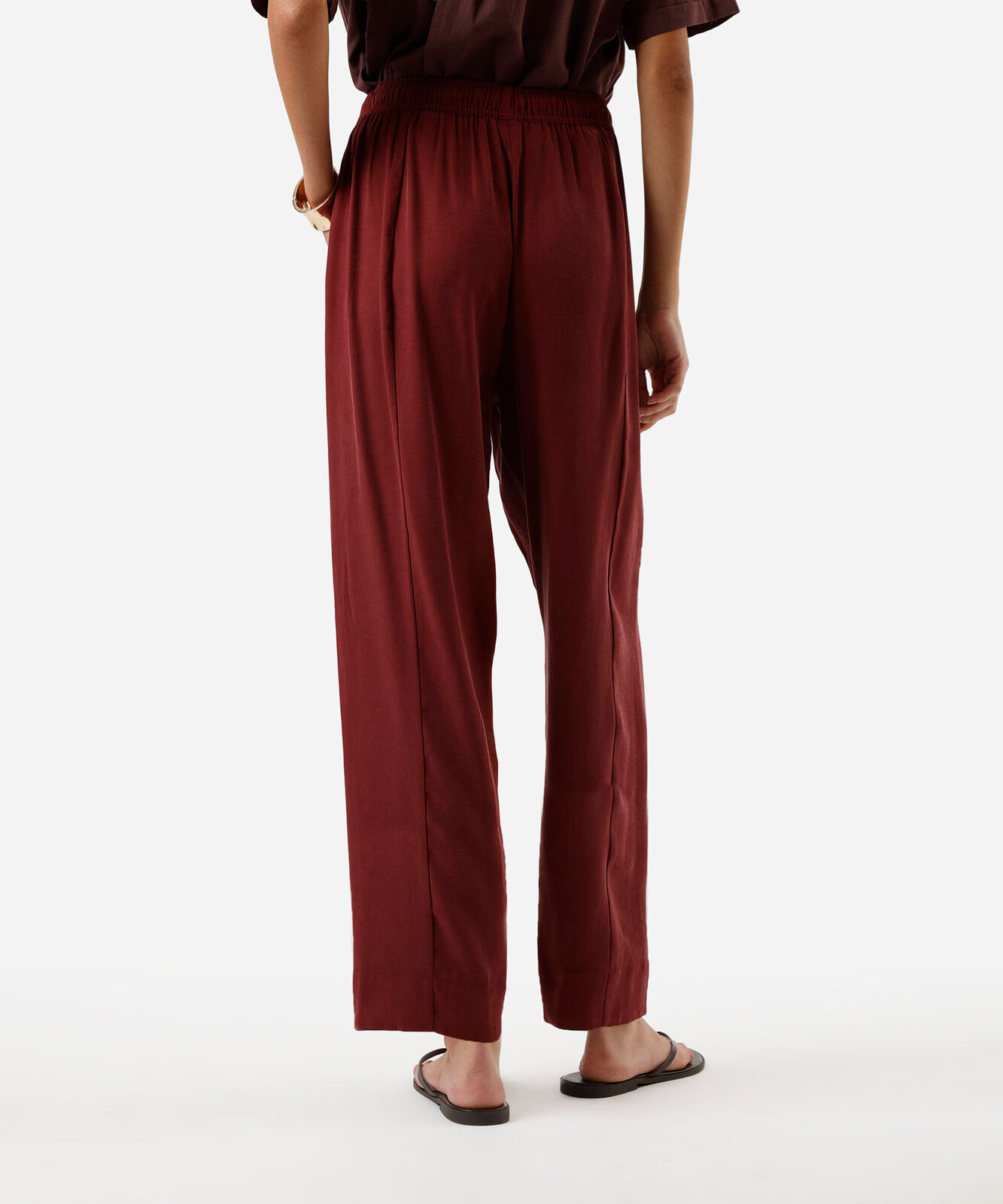 calça carrot feminina com viscose cós elástico vinho