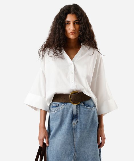 camisa oversized feminina de algodão off white