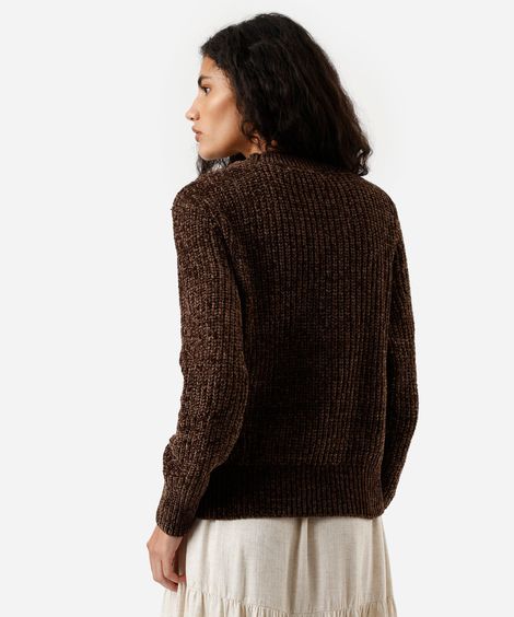 suéter feminino de tricot chenille texturizado marrom