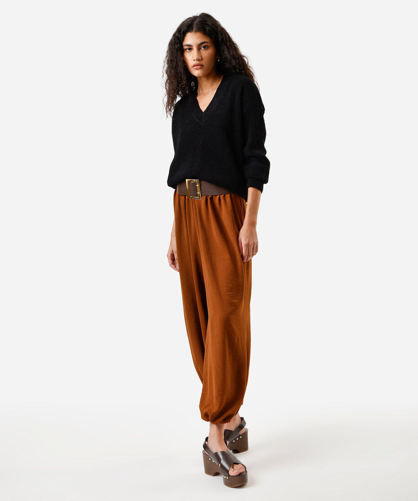 suéter feminino de tricot decote V preto