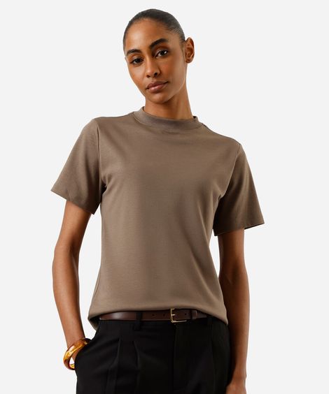 camiseta básica feminina de algodão peruano marrom