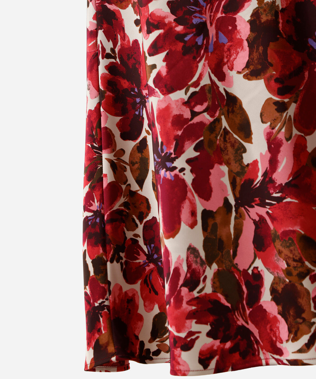 saia midi feminina floral acetinada rosa