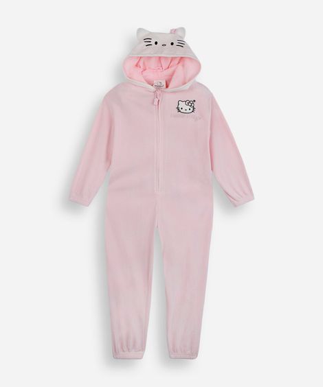 pijama longo infantil com capuz hello kitty rosa