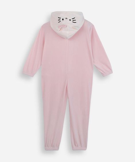 pijama longo infantil com capuz hello kitty rosa
