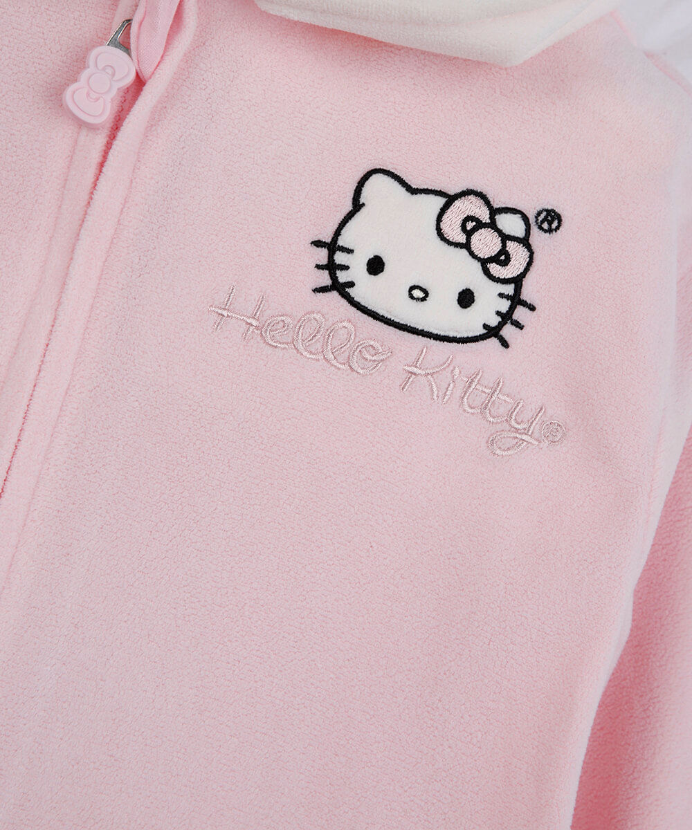 pijama longo infantil com capuz hello kitty rosa