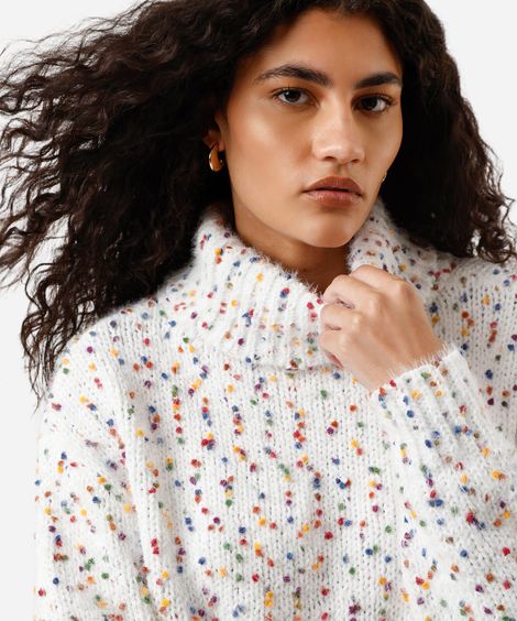 suéter feminino de tricot gola alta texturizado off white