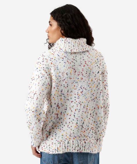 suéter feminino de tricot gola alta texturizado off white
