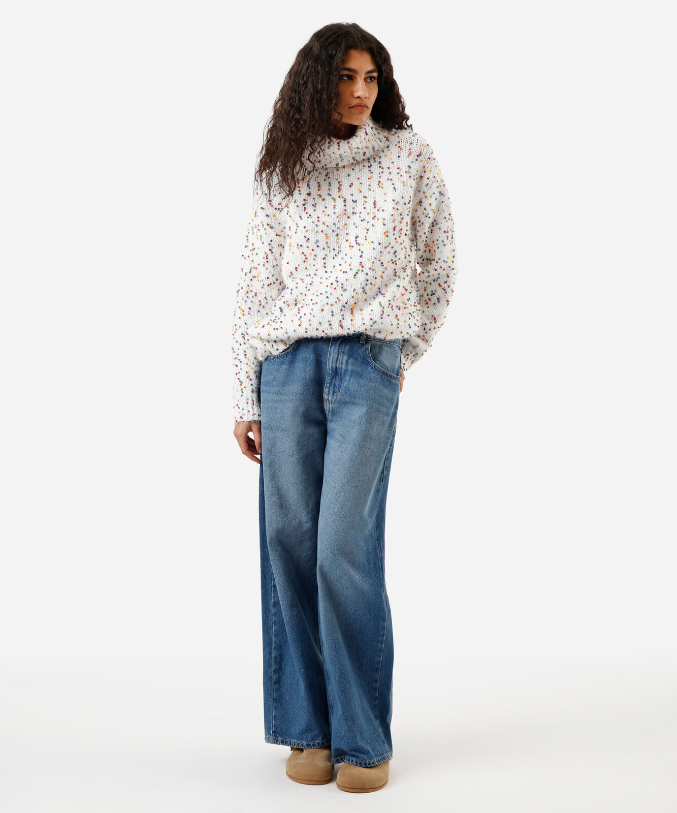 suéter feminino de tricot gola alta texturizado off white