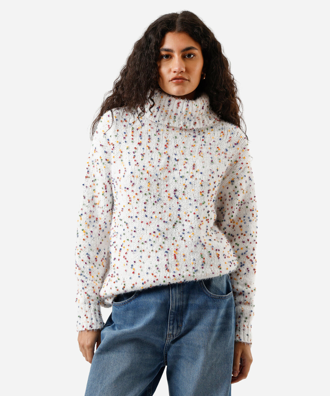 suéter feminino de tricot gola alta texturizado off white