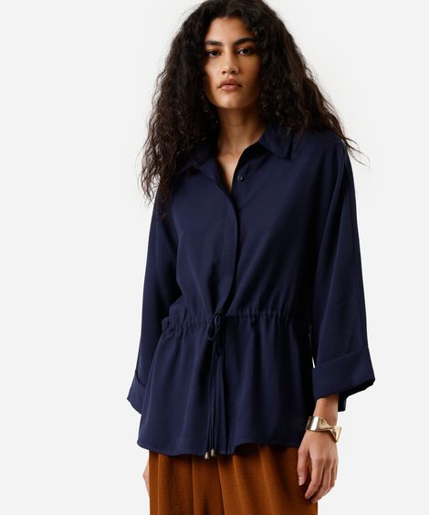 camisa parka feminina com viscose manga longa azul