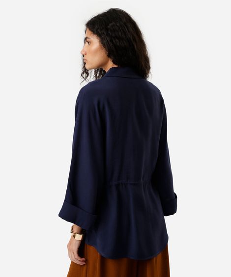 camisa parka feminina com viscose manga longa azul