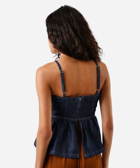 blusa peplum feminina jeans alça fina azul
