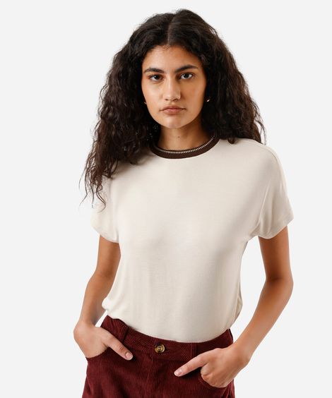 blusa feminina de viscose manga curta bege