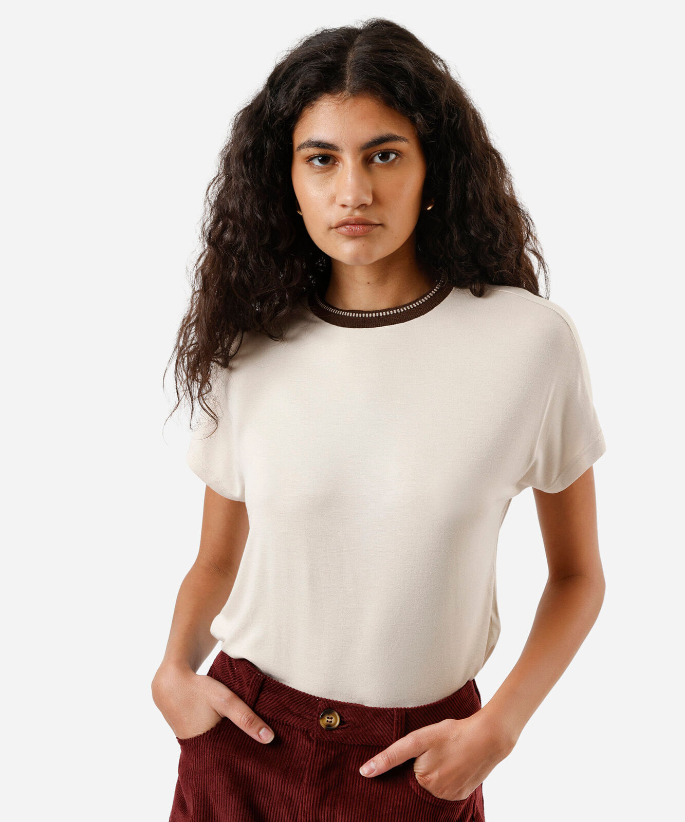 blusa feminina de viscose manga curta bege