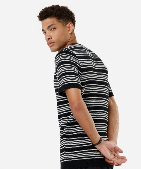 camiseta masculina com algodão listrada texturizada preta