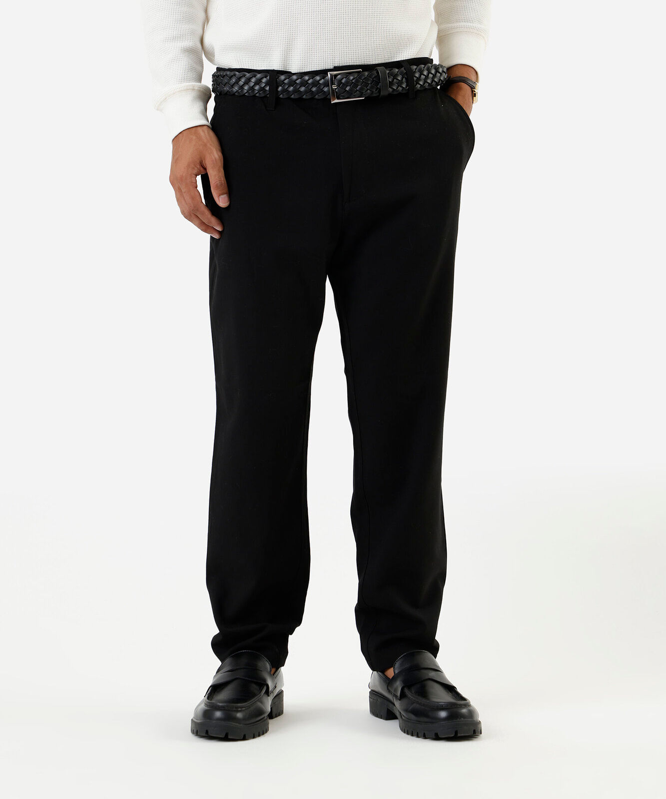 calça chino slim de alfaiataria masculina com elástico no cós preta