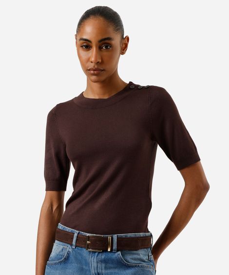 blusa feminina de tricot manga curta marrom