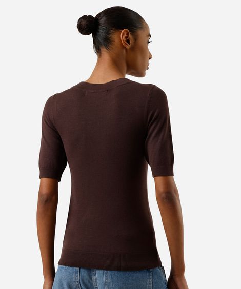 blusa feminina de tricot manga curta marrom