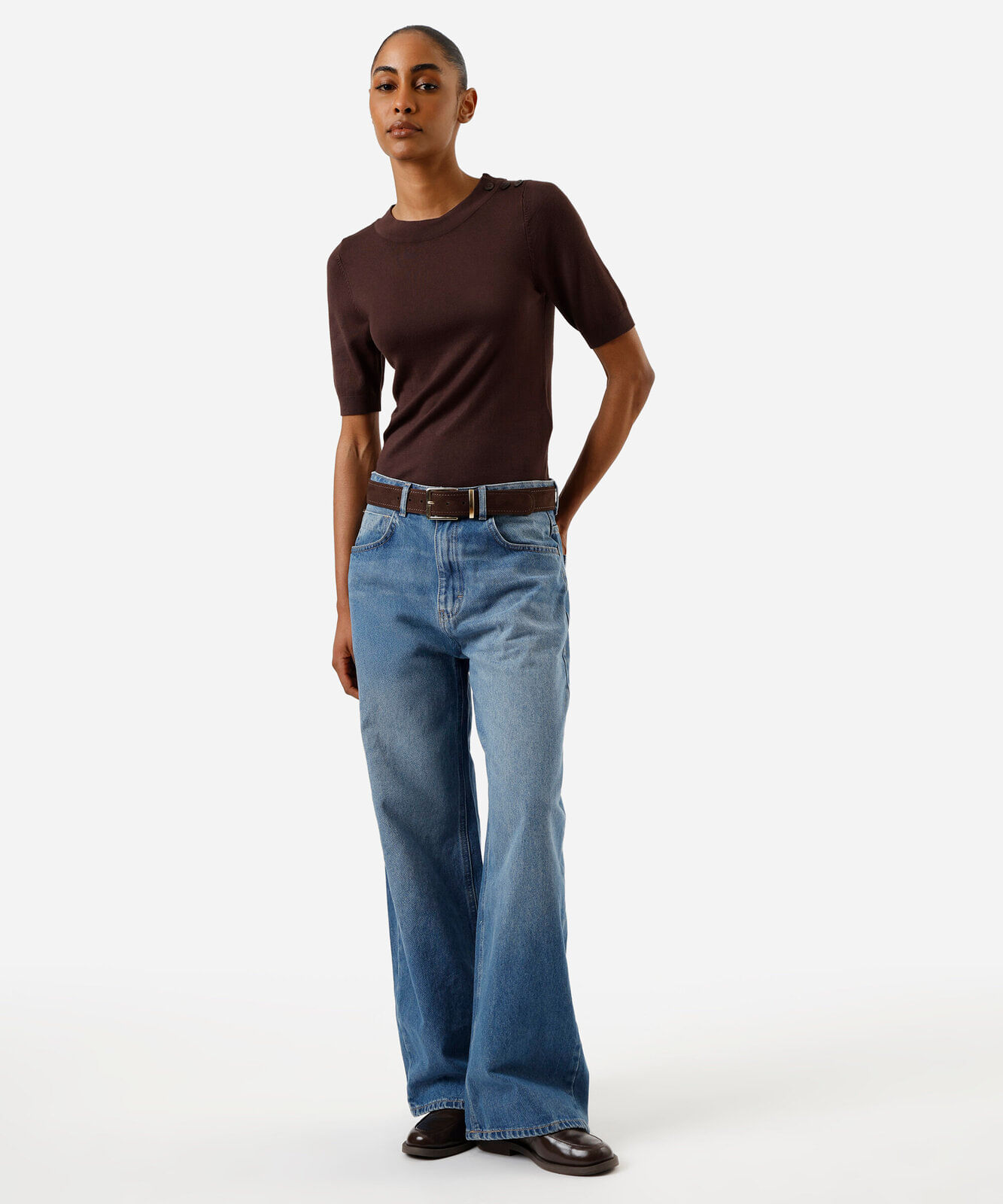 blusa feminina de tricot manga curta marrom