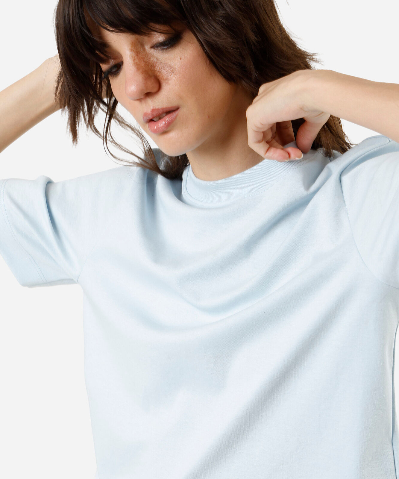 camiseta básica feminina de algodão peruano azul