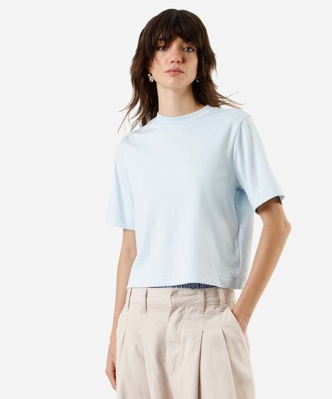 camiseta básica feminina de algodão peruano azul