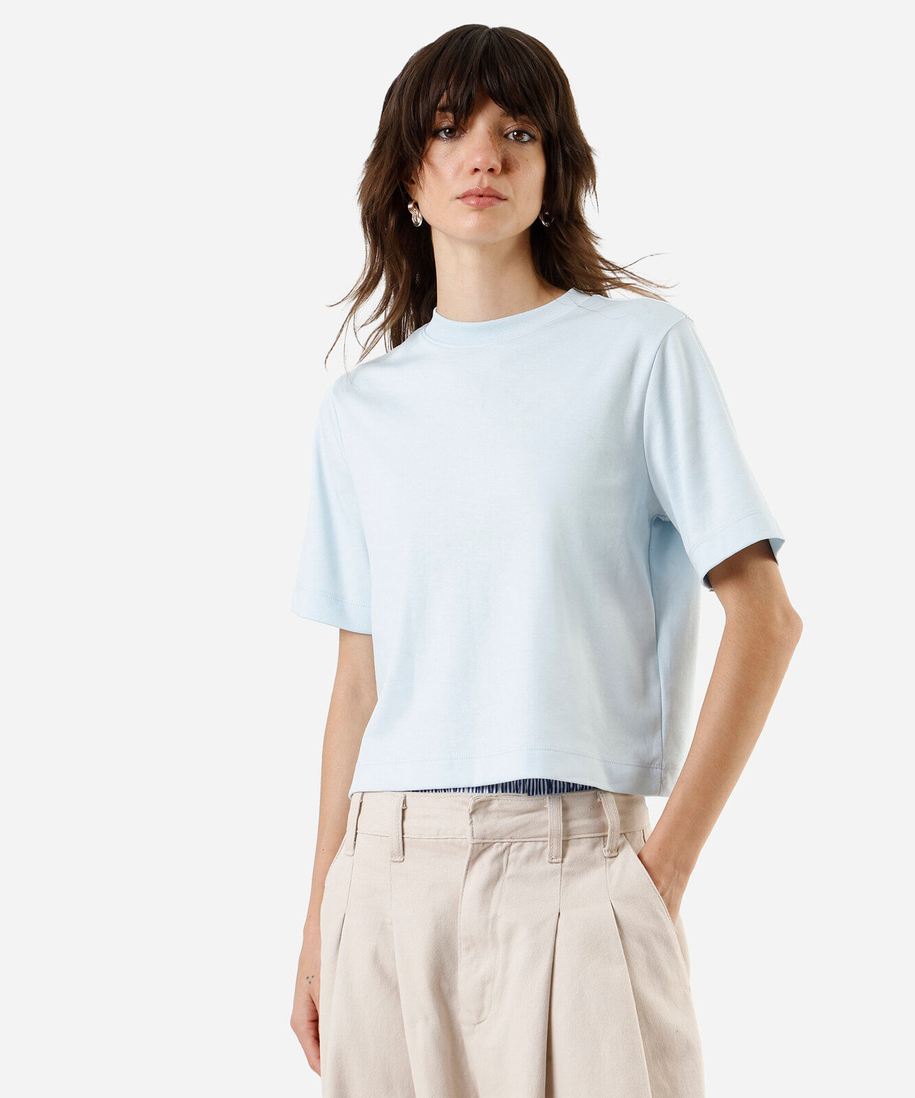 camiseta básica feminina de algodão peruano azul